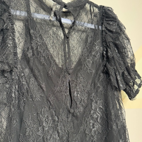 Free People Black Lace Puff Sleeve Blouse - Picture 6 of 8